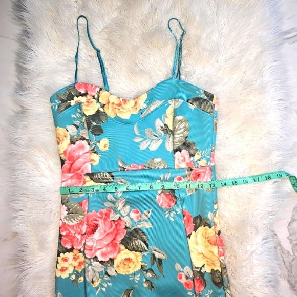 Teal Tropical Flower Midi Dress - Picture 9 of 11